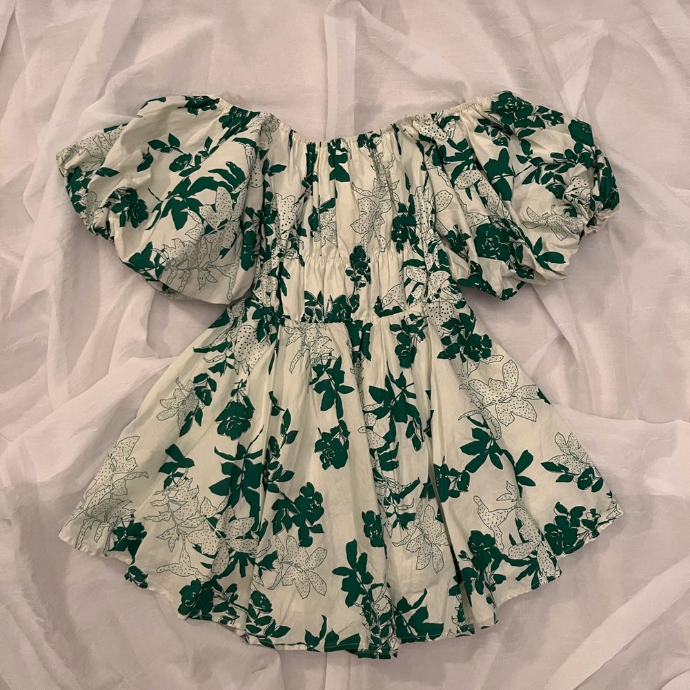 Floral Off-Shoulder Dress in Green and White